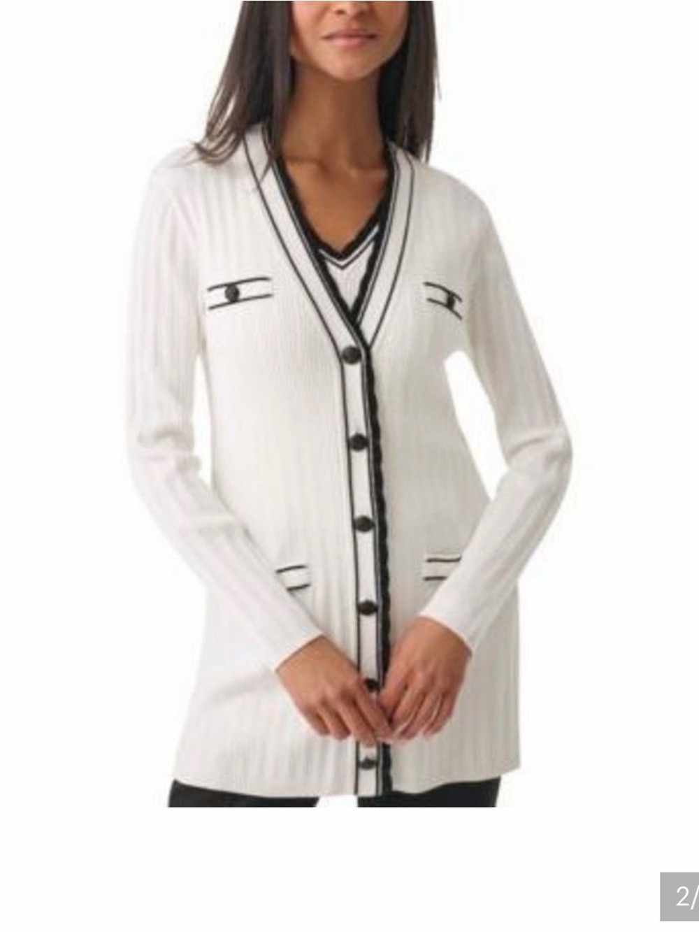 Karl Lagerfeld Paris Scalloped Edge Long Cardigan Sweater MEDIUM